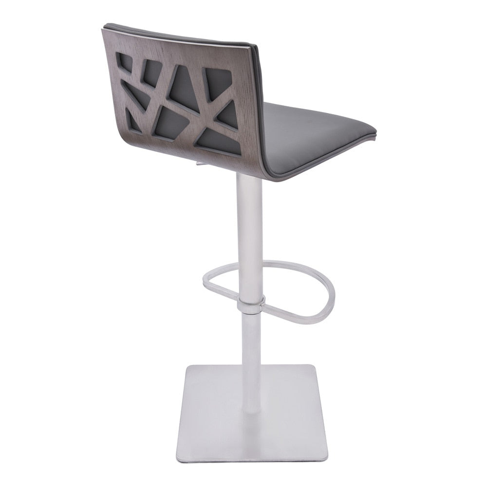 Armen Living - Crystal Adjustable Height Swivel Grey Faux Leather and Grey Walnut Bar Stool with Brushed Stainless Steel Base - LCCRBAGRBS veiw 2