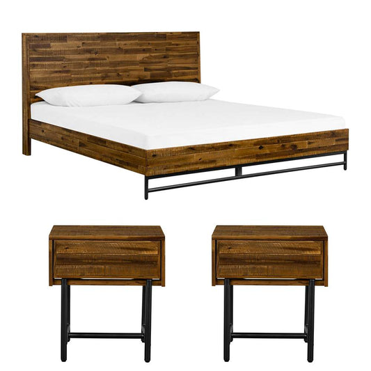 Armen Living - Cusco 3 Piece Acacia King Bed and Nightstands Bedroom Set - SETCUBDKG3A veiw 1