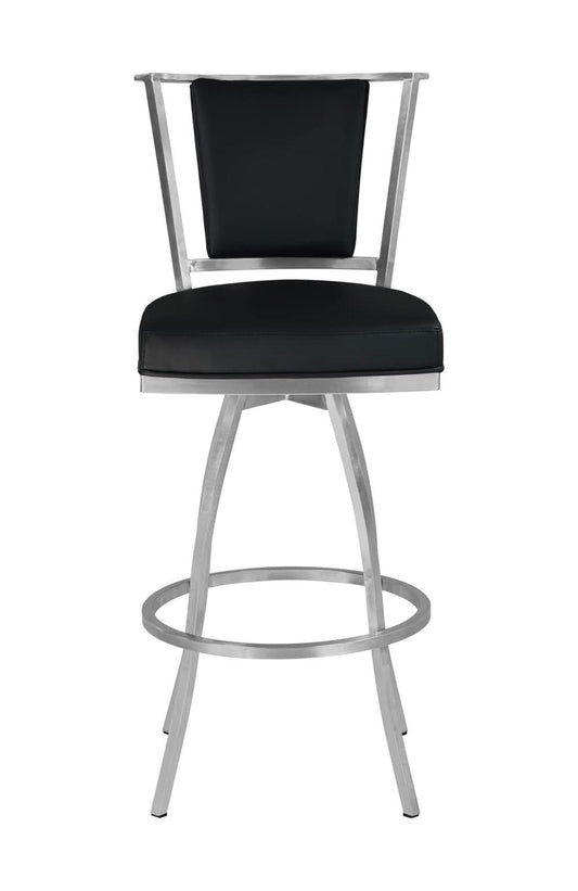 Armen Living - Delhi 26in Counter Height Metal Barstool in Gray Faux Leather with Brushed Stainless Steel Finish and Walnut Veneer Back - LCDEBAGRBS26 - CLOSEOUT veiw 1