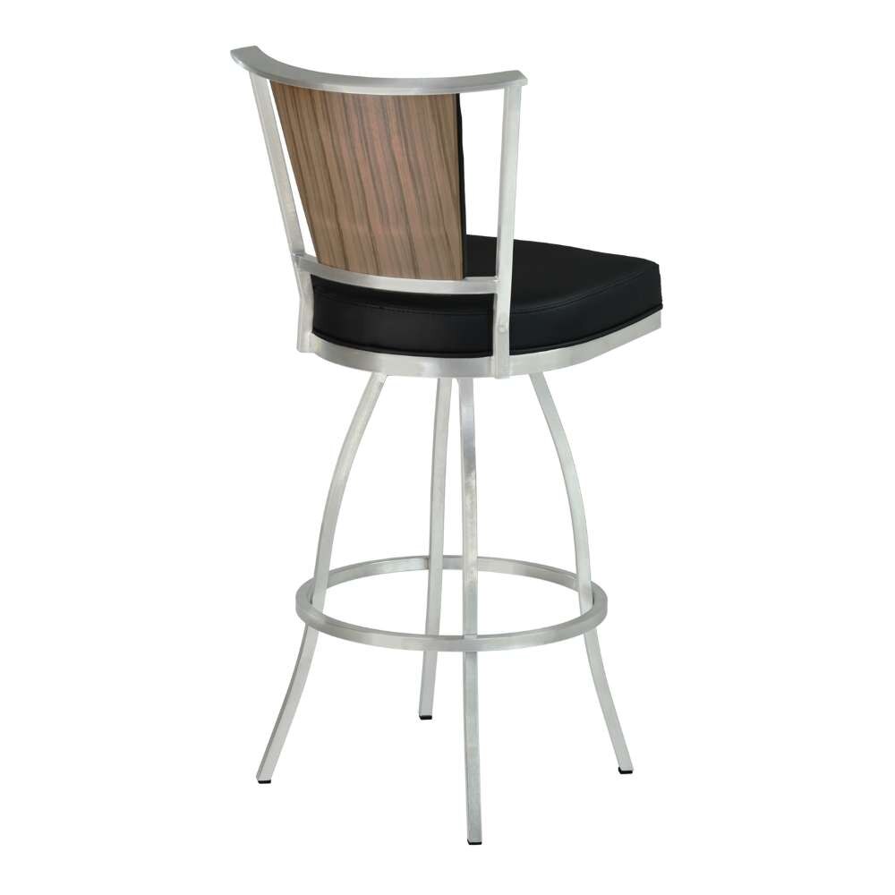 Armen Living - Delhi 26in Counter Height Metal Barstool in Gray Faux Leather with Brushed Stainless Steel Finish and Walnut Veneer Back - LCDEBAGRBS26 - CLOSEOUT veiw 3