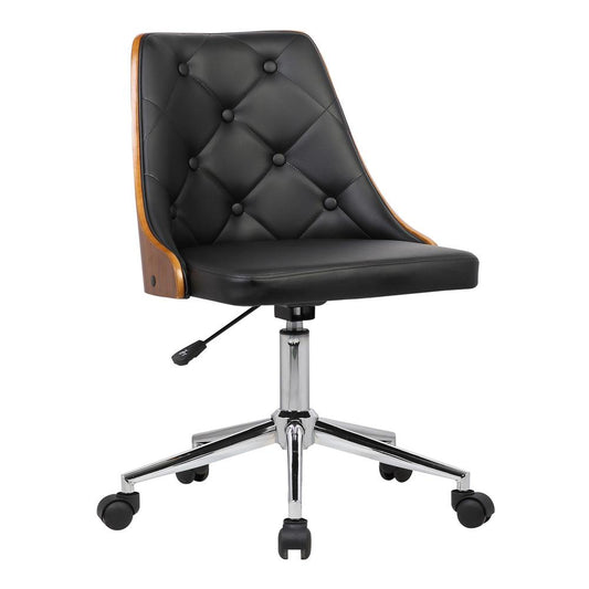 Armen Living - Diamond Mid-Century Office Chair in Chrome finish with Tufted Black Faux Leather and Walnut Veneer Back - LCDIOFCHBLACK veiw 1