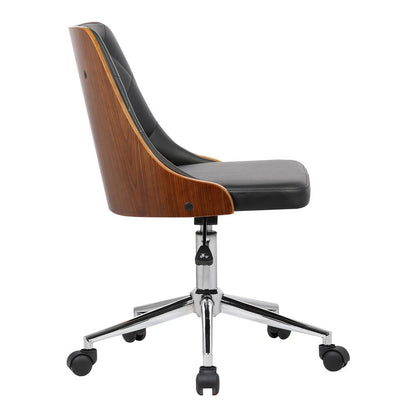 Armen Living - Diamond Mid-Century Office Chair in Chrome finish with Tufted Black Faux Leather and Walnut Veneer Back - LCDIOFCHBLACK veiw 3