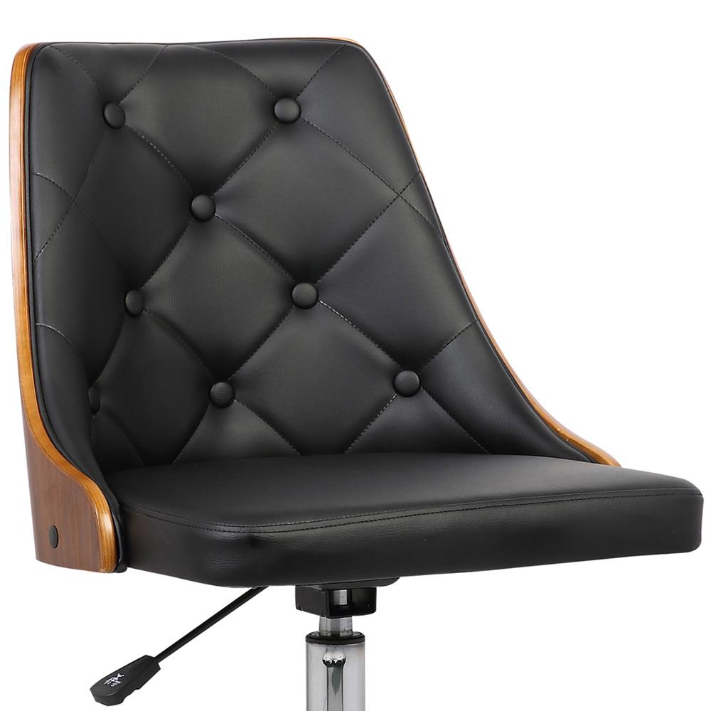Armen Living - Diamond Mid-Century Office Chair in Chrome finish with Tufted Black Faux Leather and Walnut Veneer Back - LCDIOFCHBLACK veiw 5