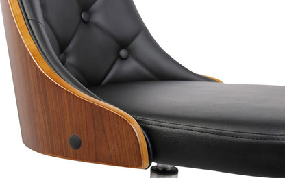 Armen Living - Diamond Mid-Century Office Chair in Chrome finish with Tufted Black Faux Leather and Walnut Veneer Back - LCDIOFCHBLACK veiw 6