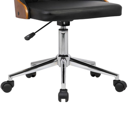 Armen Living - Diamond Mid-Century Office Chair in Chrome finish with Tufted Black Faux Leather and Walnut Veneer Back - LCDIOFCHBLACK veiw 7