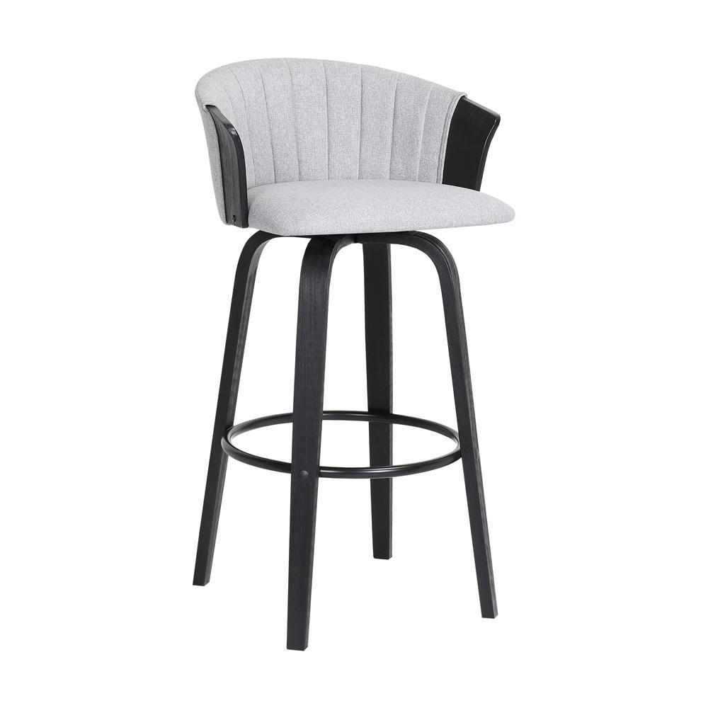Armen Living  - Diana 30in Swivel Black Wood Bar Stool in Light Grey Fabric - LCDIBABLKLTGR30 veiw 1