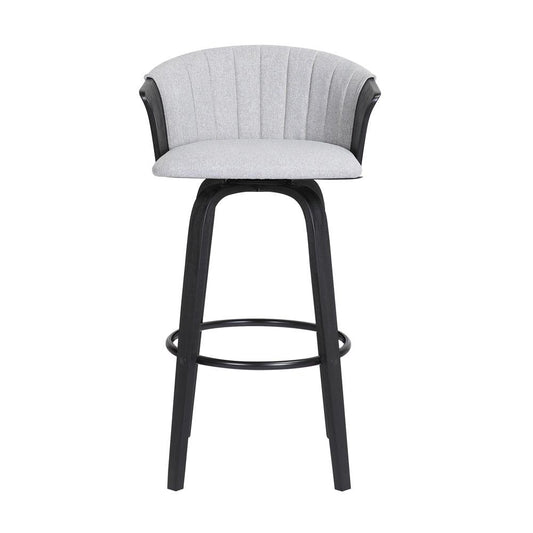 Armen Living  - Diana 30in Swivel Black Wood Bar Stool in Light Grey Fabric - LCDIBABLKLTGR30 veiw 2