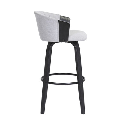 Armen Living  - Diana 30in Swivel Black Wood Bar Stool in Light Grey Fabric - LCDIBABLKLTGR30 veiw 3