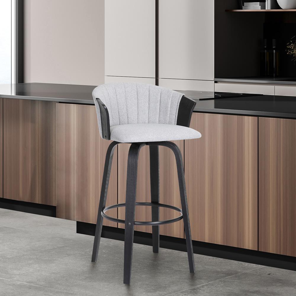 Armen Living  - Diana 30in Swivel Black Wood Bar Stool in Light Grey Fabric - LCDIBABLKLTGR30 veiw 9