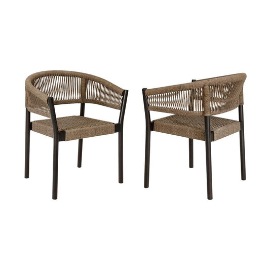 Armen Living - Doris Outdoor Patio Dining Chair in Dark Eucalyptus Wood with Truffle Rope - Set of 2 - LCDOSITRU veiw 1