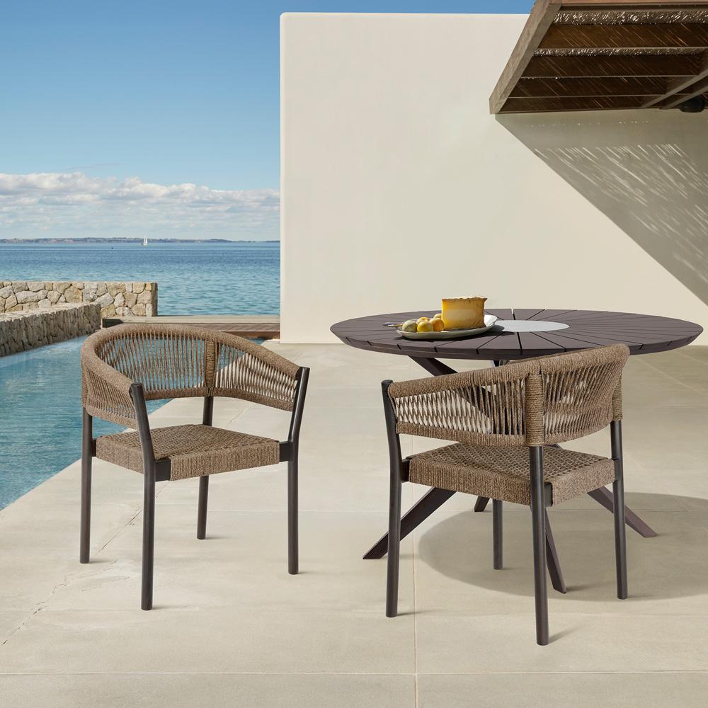 Armen Living - Doris Outdoor Patio Dining Chair in Dark Eucalyptus Wood with Truffle Rope - Set of 2 - LCDOSITRU veiw 8