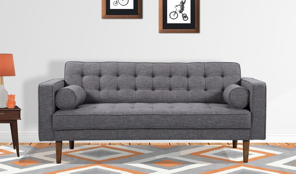 Armen Living - Element Mid-Century Modern Loveseat in Dark Gray Linen and Walnut Legs - LCEL2DG veiw 6