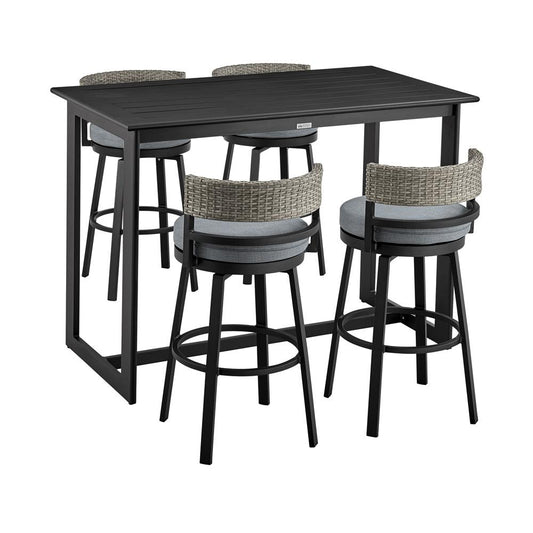Armen Living - Encinitas Outdoor Patio 5-Piece Bar Table Set in Aluminum with Grey Cushions - SETODEN5BLGRY veiw 1