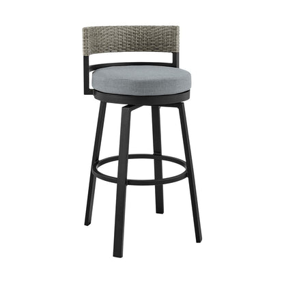 Armen Living - Encinitas Outdoor Patio Counter Height Swivel Bar Stool in Aluminum and Wicker with Grey Cushions - LCECBAGR26 veiw 1