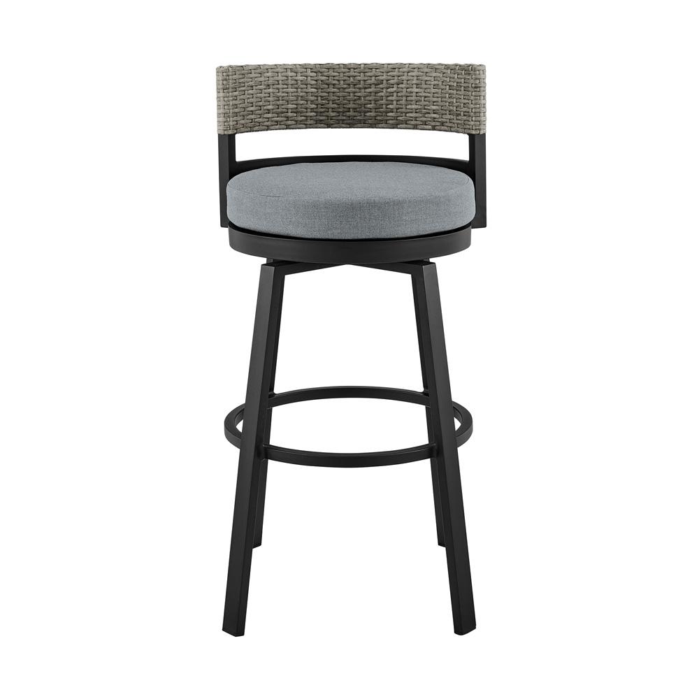 Armen Living - Encinitas Outdoor Patio Counter Height Swivel Bar Stool in Aluminum and Wicker with Grey Cushions - LCECBAGR26 veiw 2