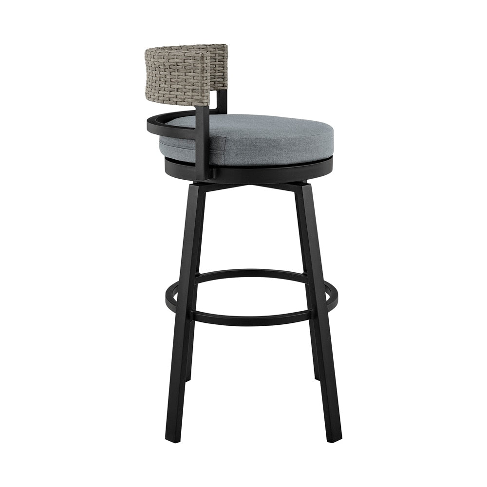 Armen Living - Encinitas Outdoor Patio Counter Height Swivel Bar Stool in Aluminum and Wicker with Grey Cushions - LCECBAGR26 veiw 3