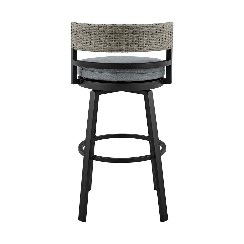 Armen Living - Encinitas Outdoor Patio Counter Height Swivel Bar Stool in Aluminum and Wicker with Grey Cushions - LCECBAGR26 veiw 5