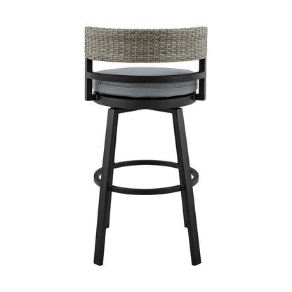 Armen Living - Encinitas Outdoor Patio Counter Height Swivel Bar Stool in Aluminum and Wicker with Grey Cushions - LCECBAGR26 veiw 5