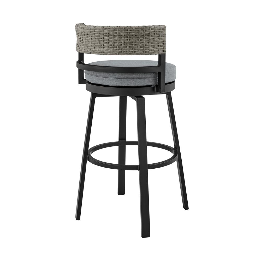 Armen Living - Encinitas Outdoor Patio Swivel Bar Stool in Aluminum and Wicker with Grey Cushions - LCECBAGR30 veiw 4