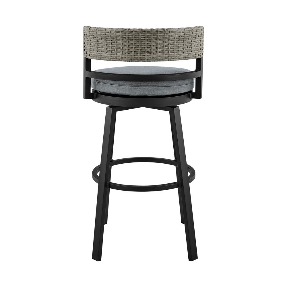 Armen Living - Encinitas Outdoor Patio Swivel Bar Stool in Aluminum and Wicker with Grey Cushions - LCECBAGR30 veiw 5