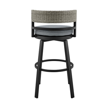 Armen Living - Encinitas Outdoor Patio Swivel Bar Stool in Aluminum and Wicker with Grey Cushions - LCECBAGR30 veiw 5