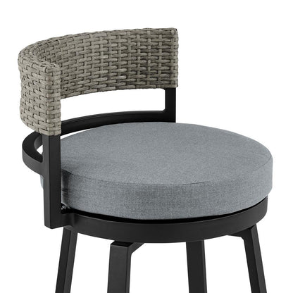 Armen Living - Encinitas Outdoor Patio Swivel Bar Stool in Aluminum and Wicker with Grey Cushions - LCECBAGR30 veiw 6
