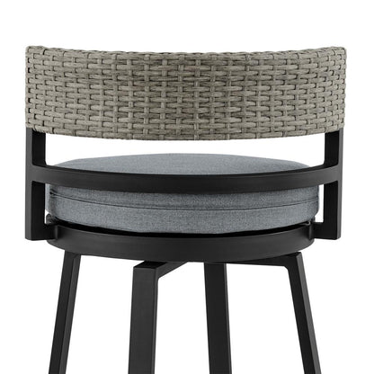 Armen Living - Encinitas Outdoor Patio Swivel Bar Stool in Aluminum and Wicker with Grey Cushions - LCECBAGR30 veiw 7
