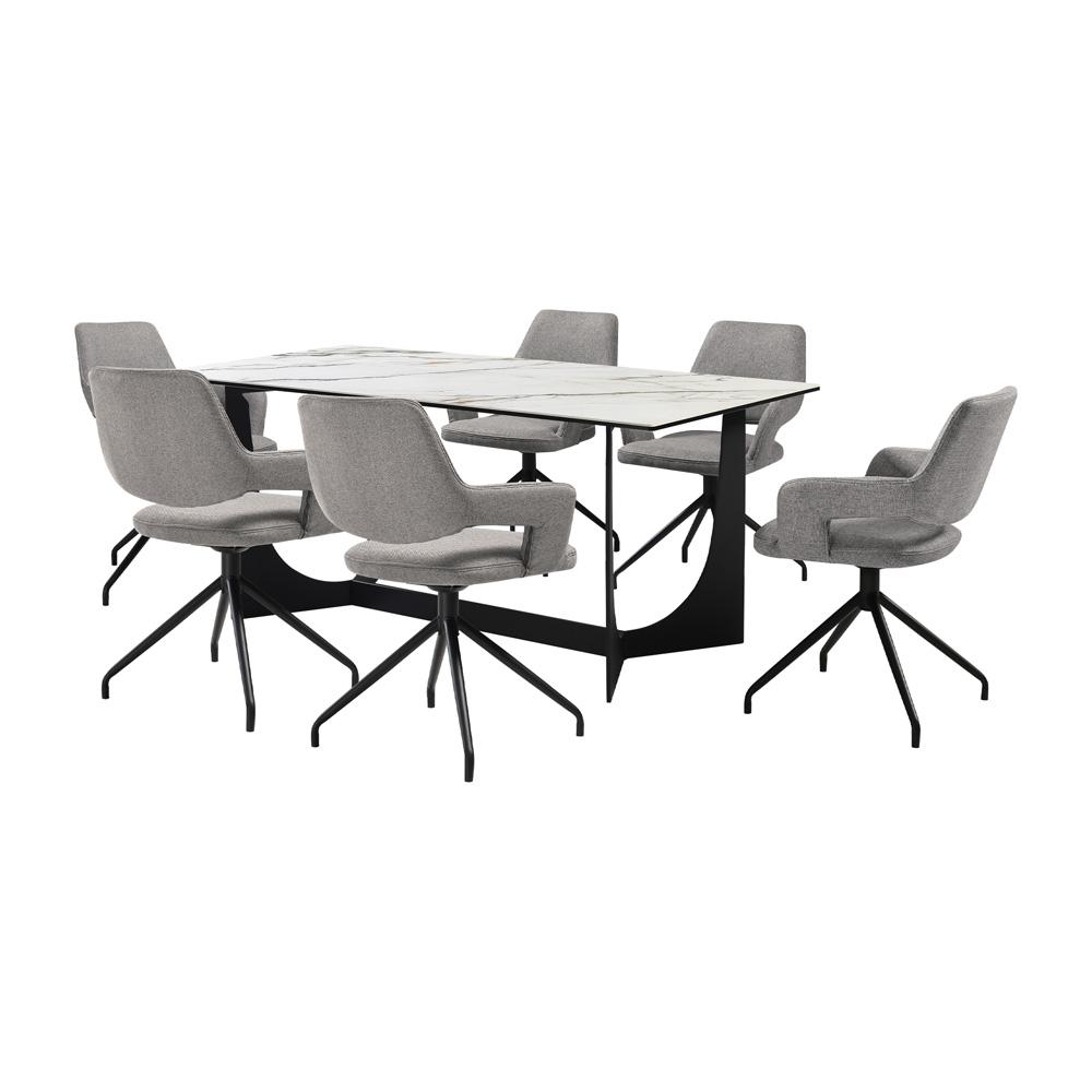 Armen Living Esme Penny 7 Piece Dining Set with Gray Fabric Chairs