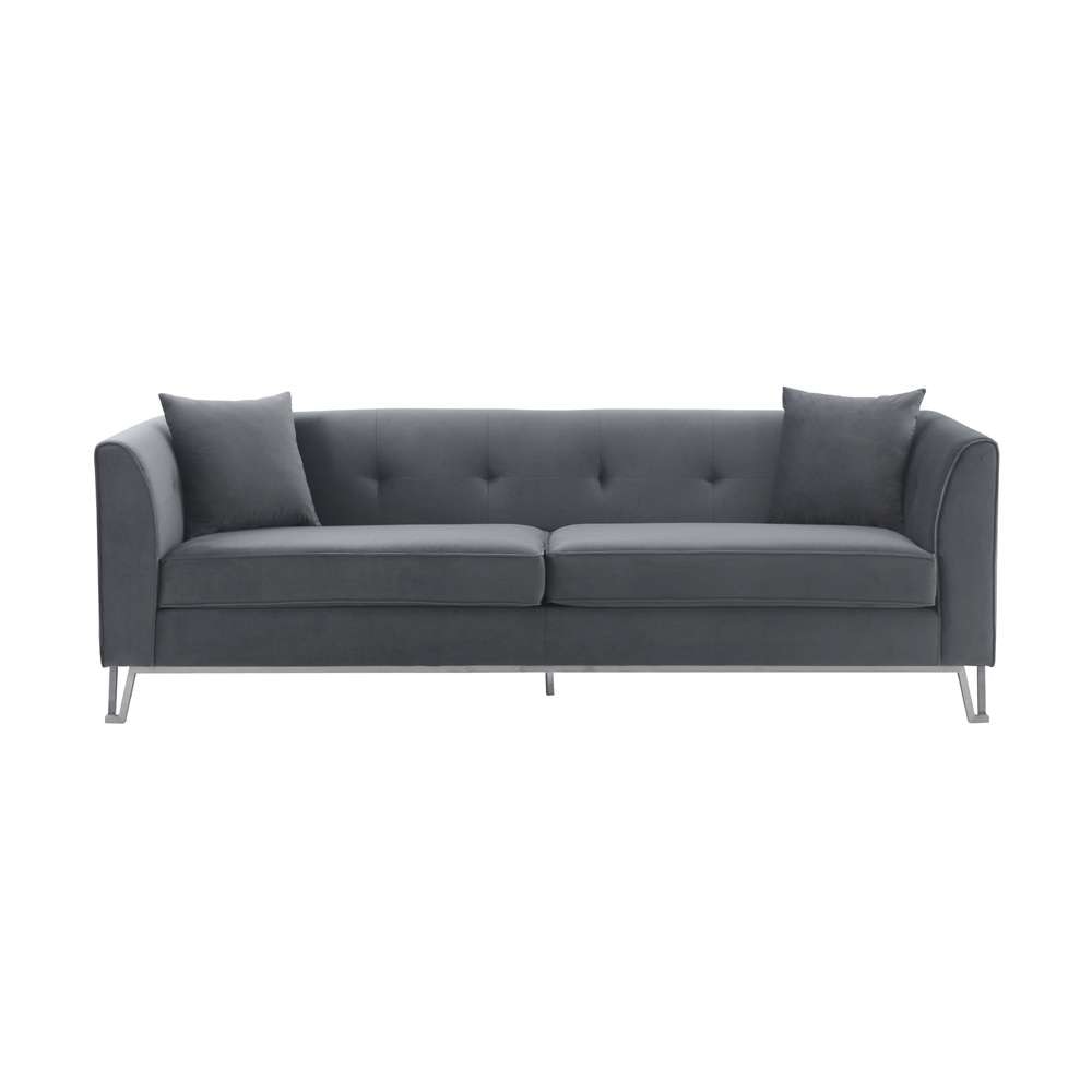 Armen Living - Everest 90in Gray Fabric Upholstered Sofa with Brushed Stainless Steel Legs - LCEV3GREY veiw 1
