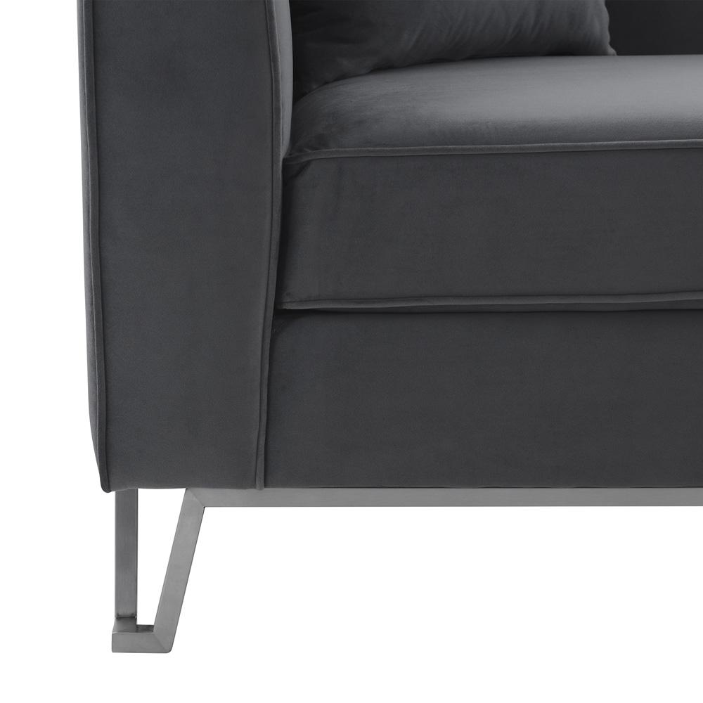 Armen Living - Everest 90in Gray Fabric Upholstered Sofa with Brushed Stainless Steel Legs - LCEV3GREY veiw 3