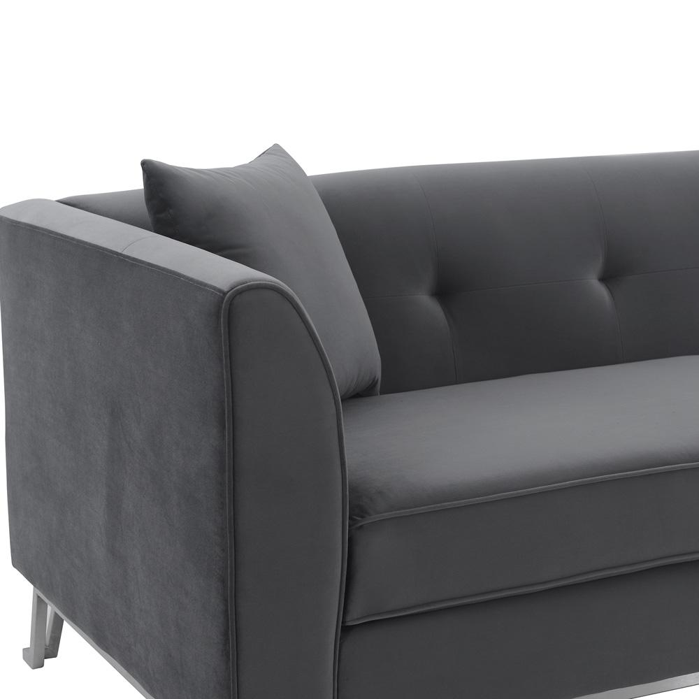 Armen Living - Everest 90in Gray Fabric Upholstered Sofa with Brushed Stainless Steel Legs - LCEV3GREY veiw 4