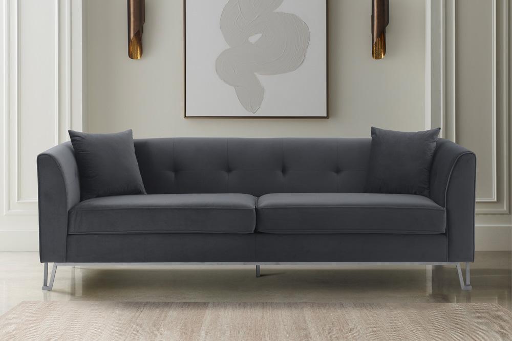 Armen Living - Everest 90in Gray Fabric Upholstered Sofa with Brushed Stainless Steel Legs - LCEV3GREY veiw 7