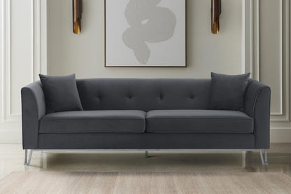 Armen Living - Everest 90in Gray Fabric Upholstered Sofa with Brushed Stainless Steel Legs - LCEV3GREY veiw 7