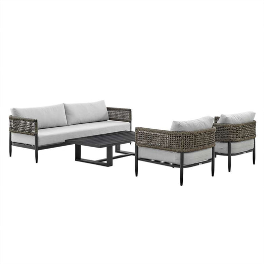 Armen Living - Felicia 4 Piece Outdoor Black Aluminum & Rope Conversation Set with Light Gray Fabric Cushions - 840254333093 - CLOSEOUT veiw 1