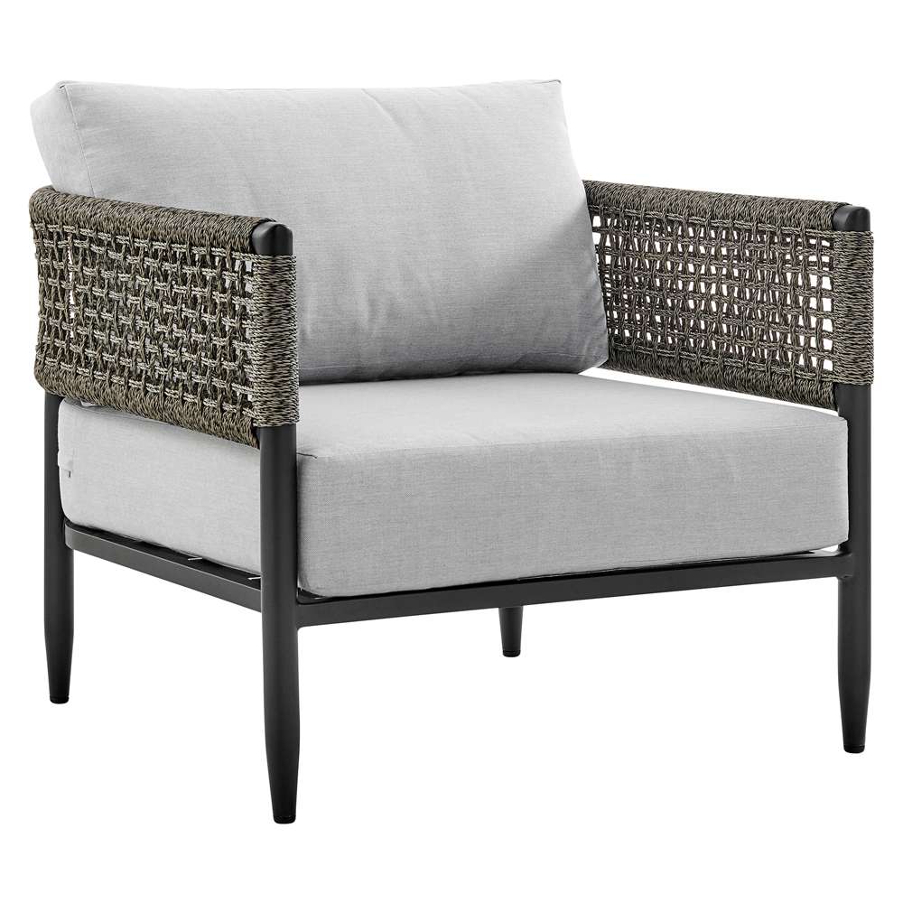 Armen Living - Felicia 4 Piece Outdoor Black Aluminum & Rope Conversation Set with Light Gray Fabric Cushions - 840254333093 - CLOSEOUT veiw 4