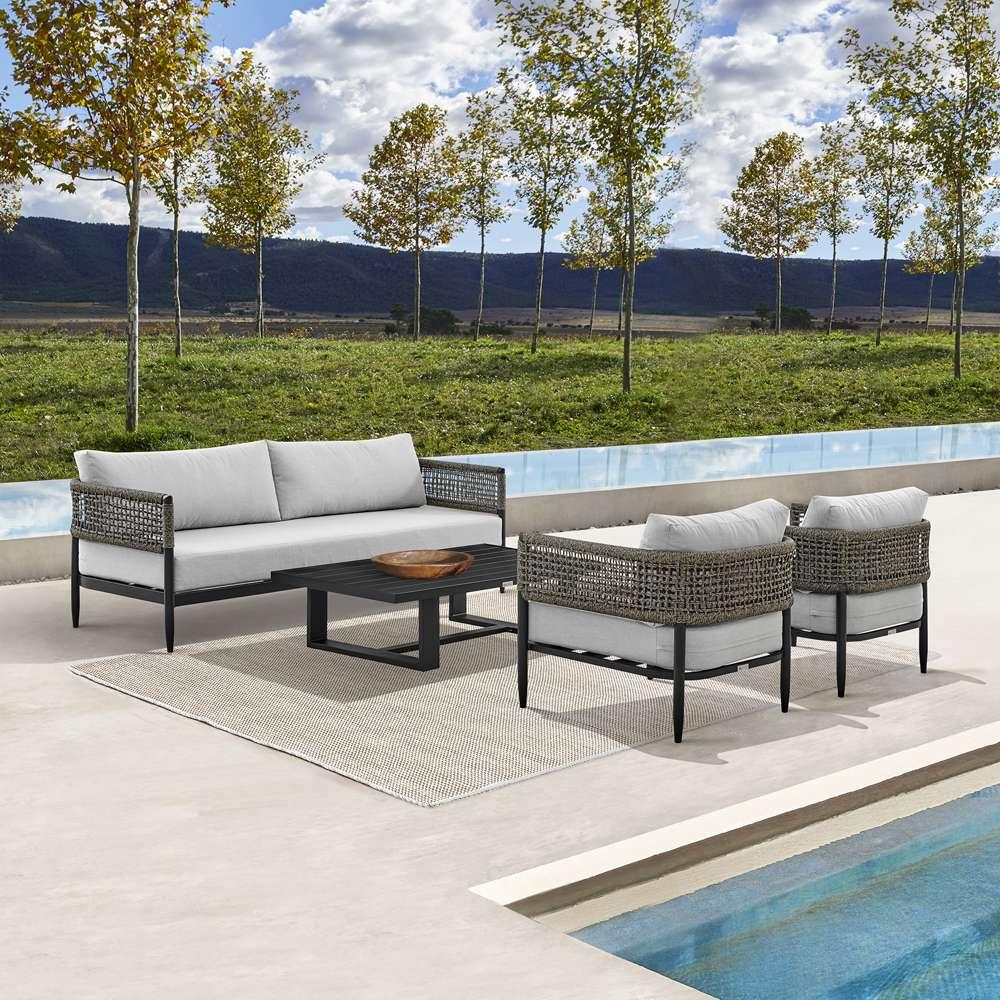 Armen Living - Felicia 4 Piece Outdoor Black Aluminum & Rope Conversation Set with Light Gray Fabric Cushions - 840254333093 - CLOSEOUT veiw 7