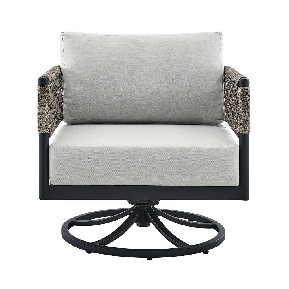 Armen Living - Felicia and Argiope 3 Piece Patio Outdoor Swivel Seating Set in Black Aluminum with Grey Rope and Cushions - 840254332621 veiw 4