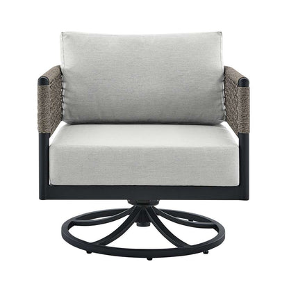 Armen Living - Felicia and Argiope 3 Piece Patio Outdoor Swivel Seating Set in Black Aluminum with Grey Rope and Cushions - 840254332621 veiw 4