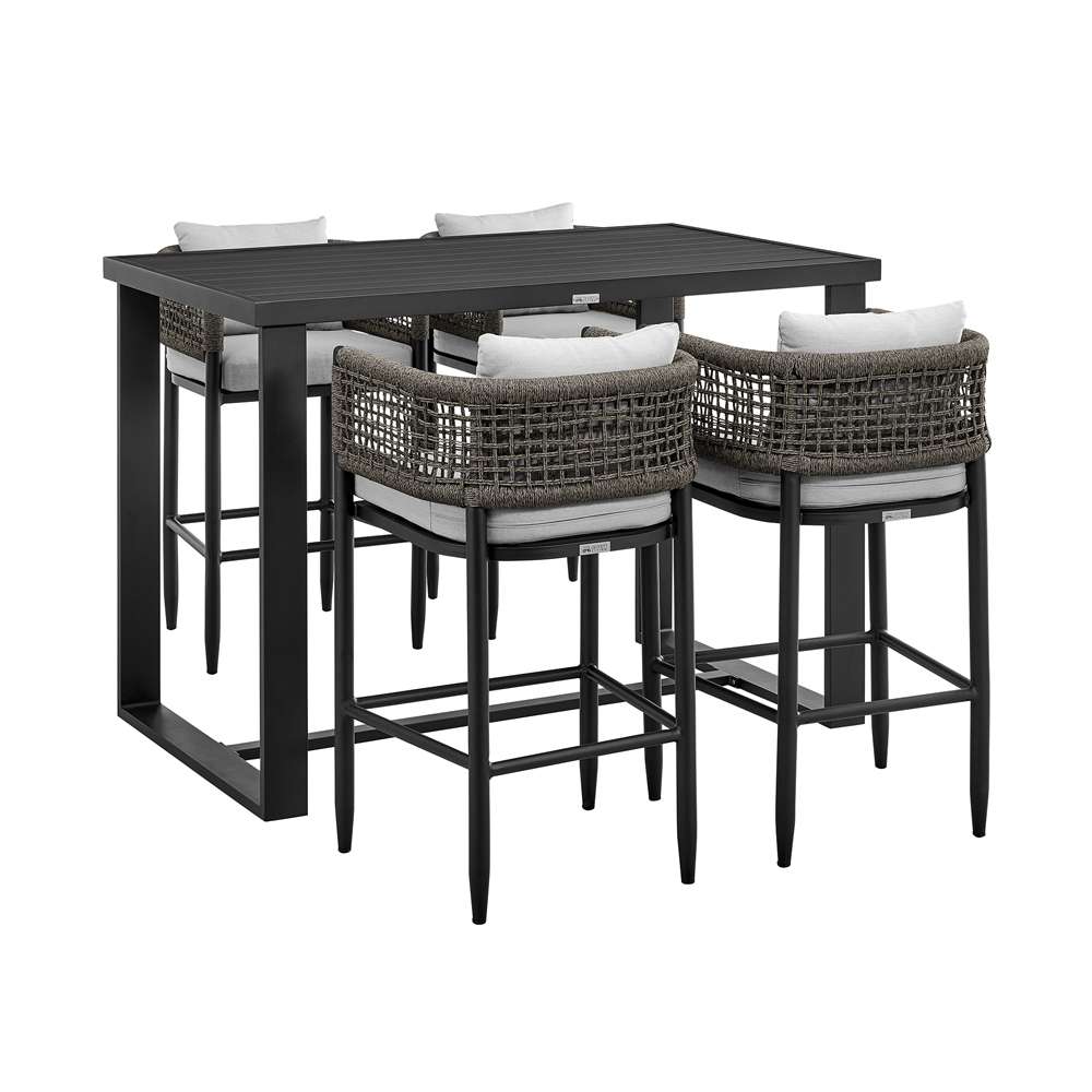 Armen Living - Felicia Outdoor Patio 5-Piece Bar Table Set in Aluminum with Grey Rope and Cushions - 840254333130 veiw 1