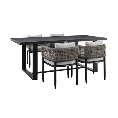 Armen Living - Felicia Outdoor Patio 5-Piece Dining Table Set in Aluminum with Grey Rope and Cushions - 840254333314 veiw 1