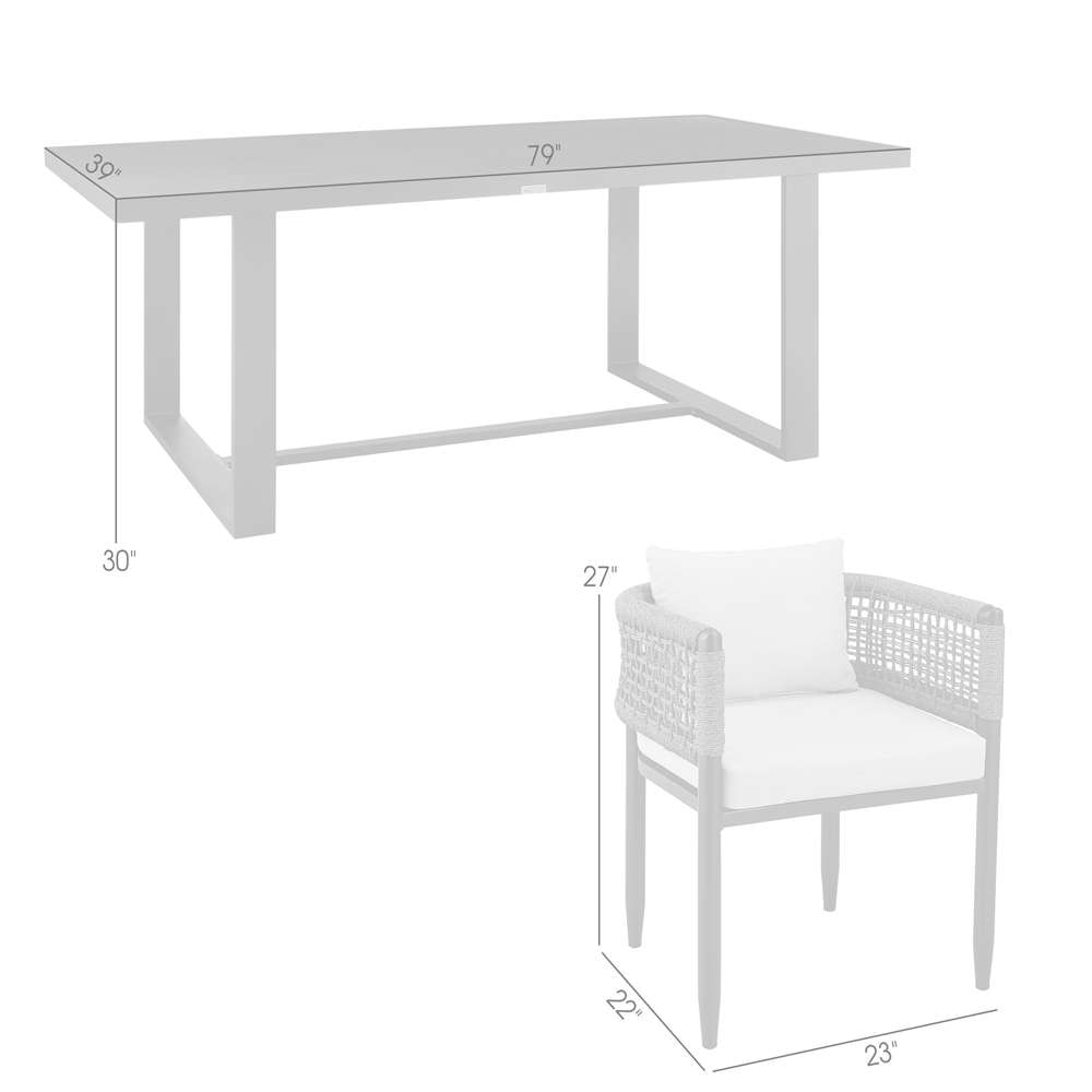 Armen Living - Felicia Outdoor Patio 5-Piece Dining Table Set in Aluminum with Grey Rope and Cushions - 840254333314 veiw 7