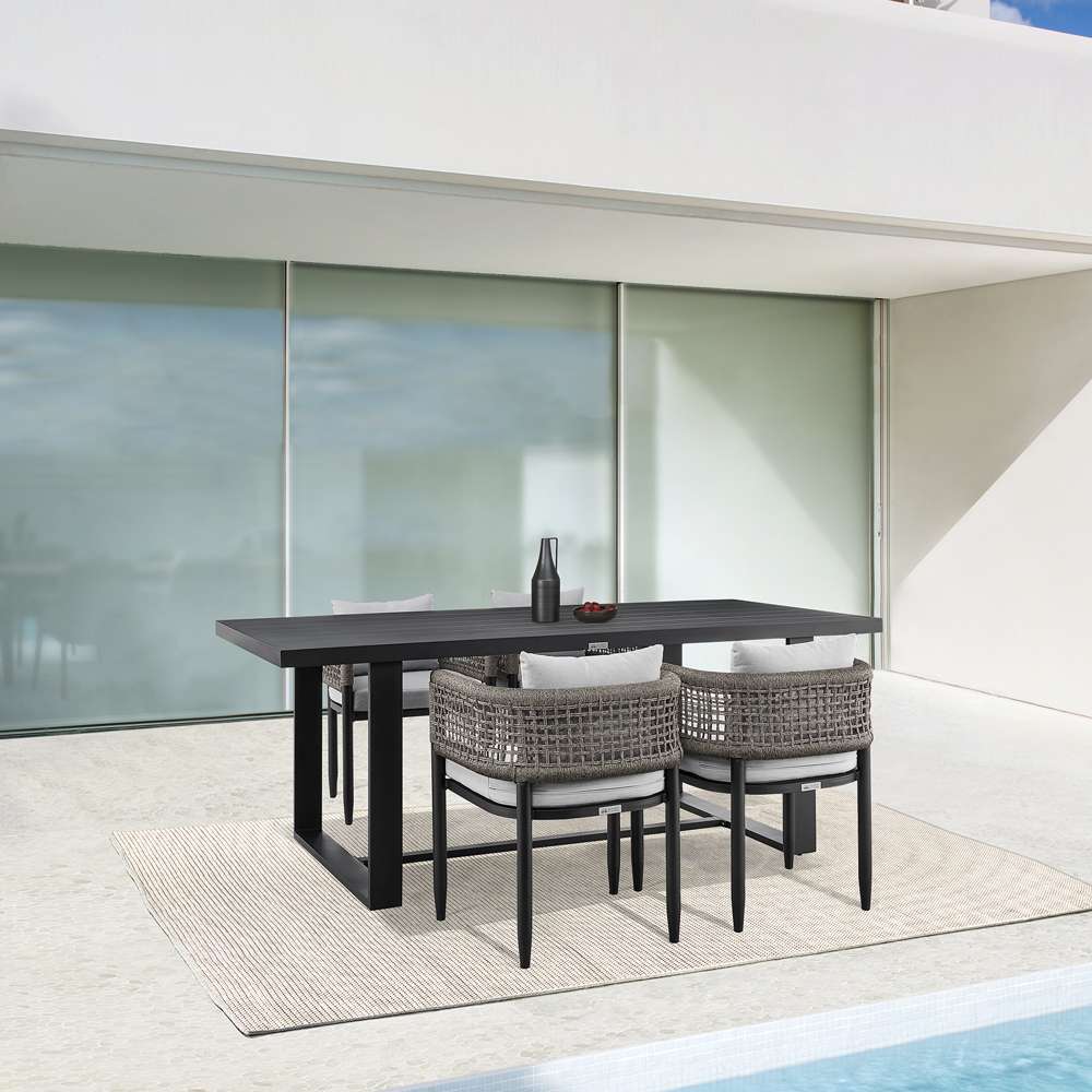 Armen Living - Felicia Outdoor Patio 5-Piece Dining Table Set in Aluminum with Grey Rope and Cushions - 840254333314 veiw 8