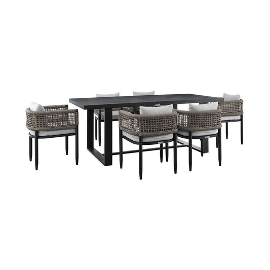 Armen Living - Felicia Outdoor Patio 7-Piece Dining Table Set in Aluminum with Grey Rope and Cushions - 840254333307 veiw 1