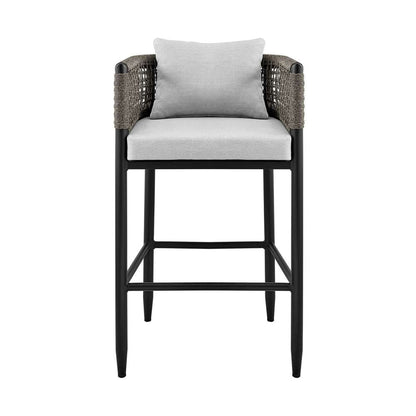 Armen Living - Felicia Outdoor Patio Bar Stool in Aluminum with Grey Rope and Cushions - 840254333116 veiw 2