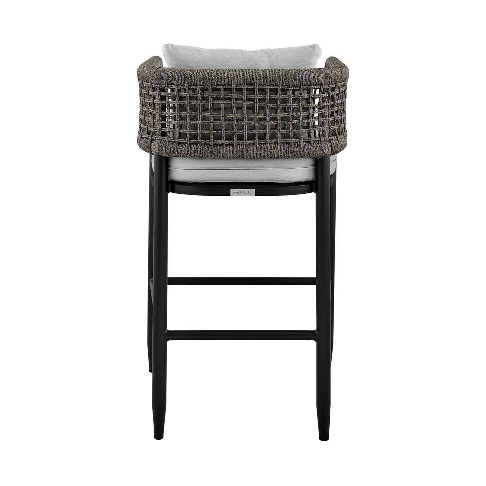 Armen Living - Felicia Outdoor Patio Bar Stool in Aluminum with Grey Rope and Cushions - 840254333116 veiw 5