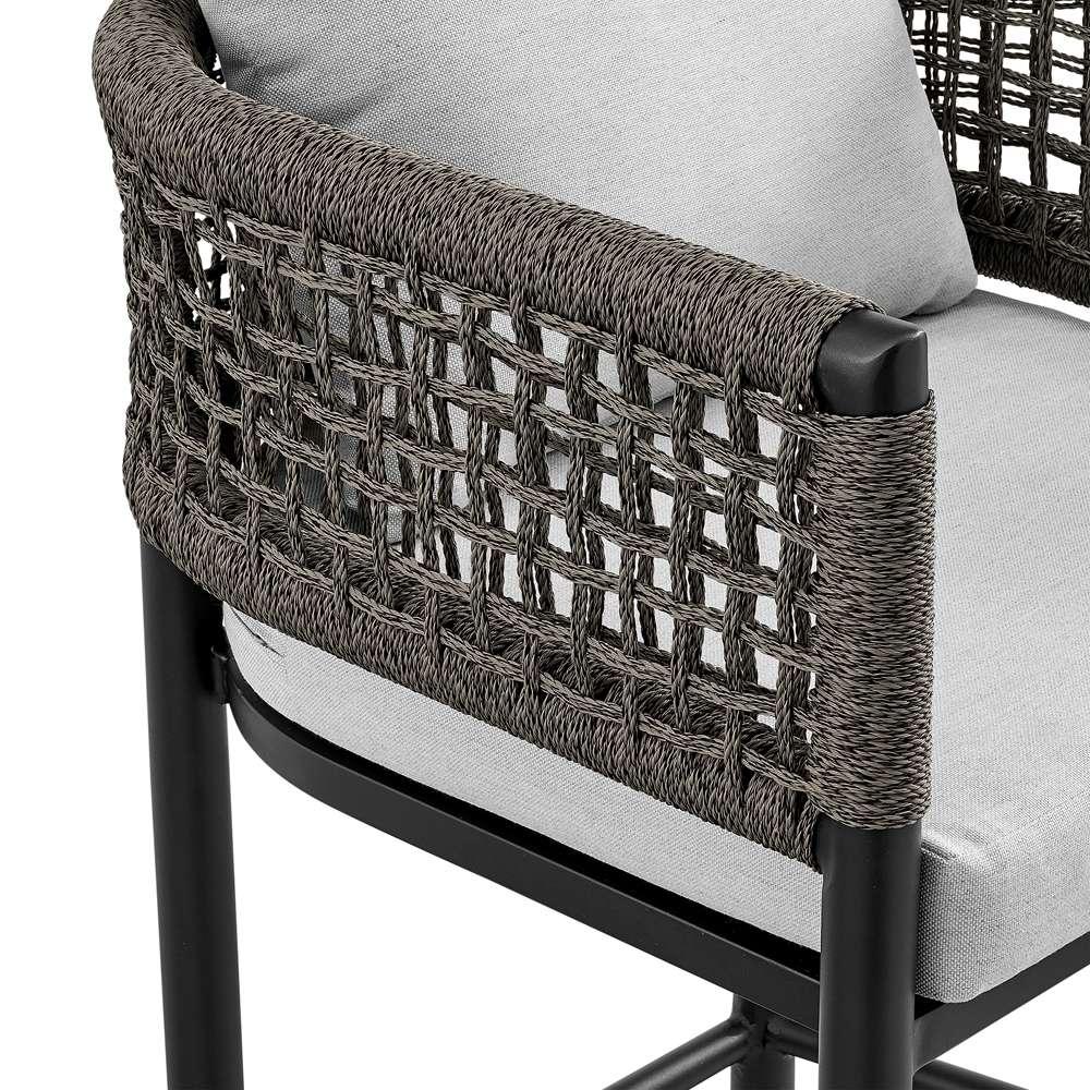 Armen Living - Felicia Outdoor Patio Bar Stool in Aluminum with Grey Rope and Cushions - 840254333116 veiw 6