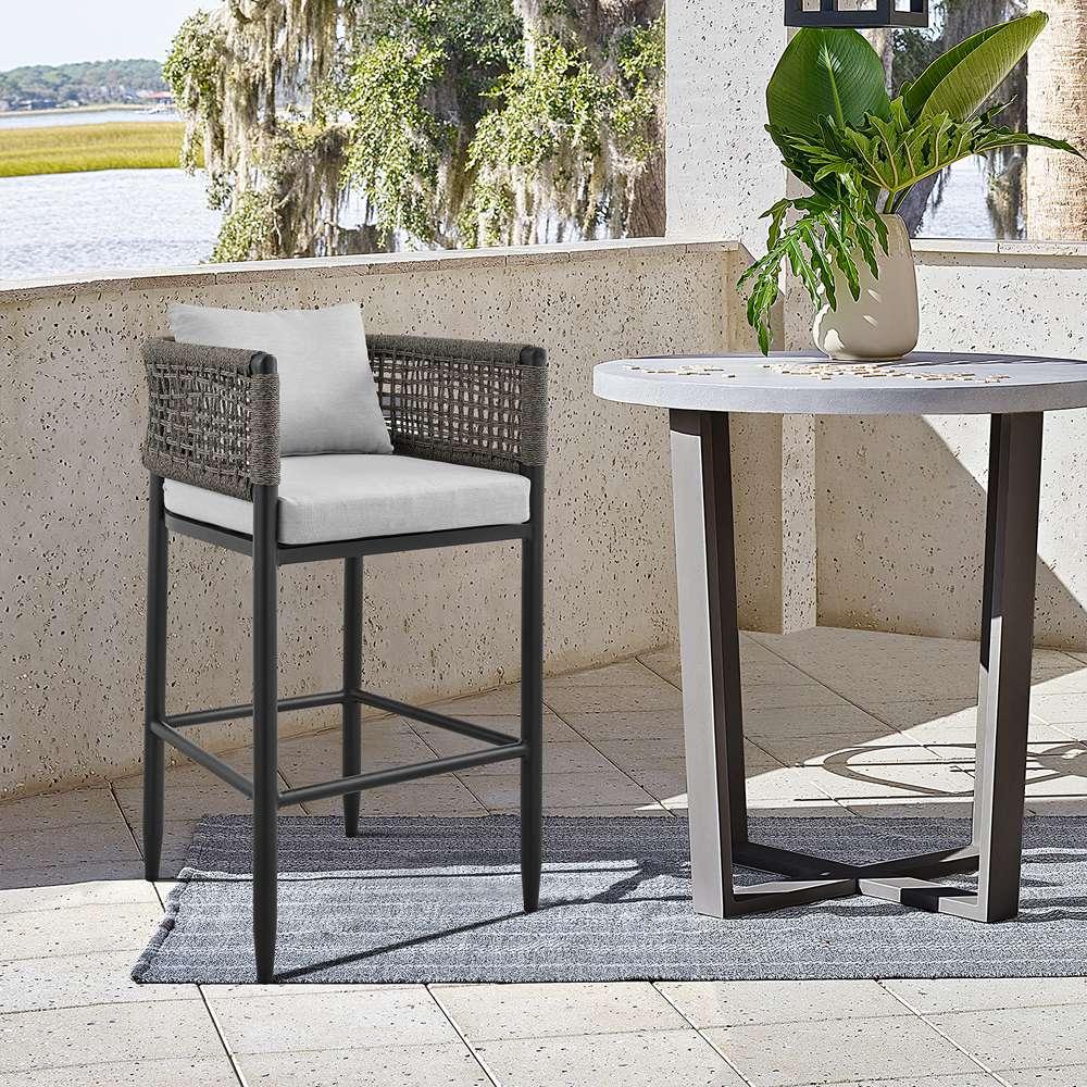 Armen Living - Felicia Outdoor Patio Bar Stool in Aluminum with Grey Rope and Cushions - 840254333116 veiw 8