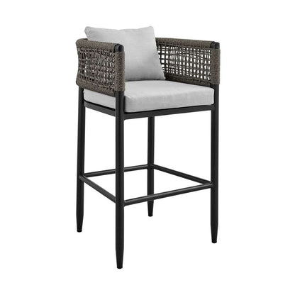 Armen Living - Felicia Outdoor Patio Counter Height Bar Stool in Aluminum with Grey Rope and Cushions - 840254333109 veiw 1
