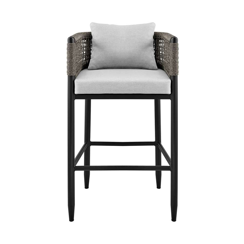 Armen Living - Felicia Outdoor Patio Counter Height Bar Stool in Aluminum with Grey Rope and Cushions - 840254333109 veiw 2