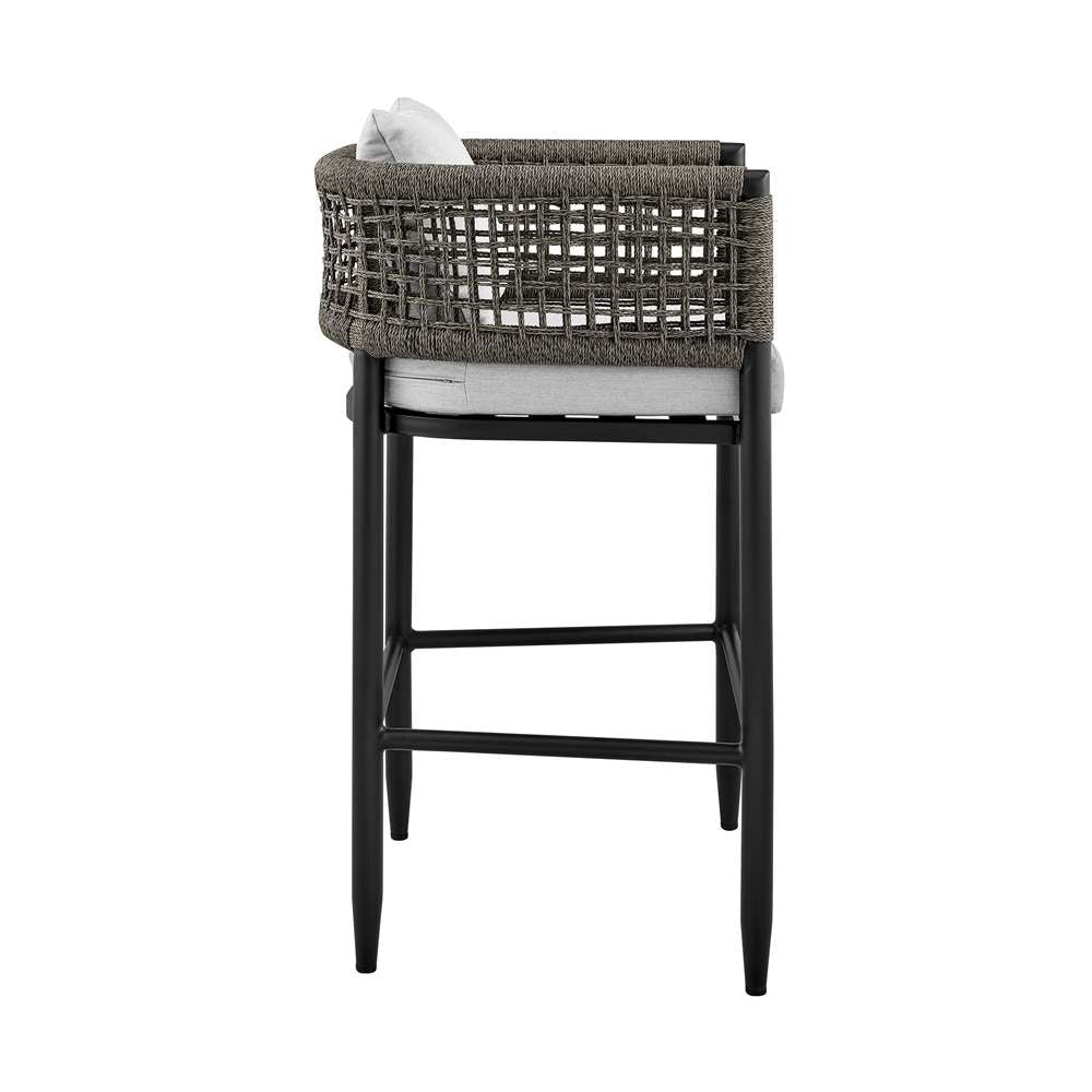 Armen Living - Felicia Outdoor Patio Counter Height Bar Stool in Aluminum with Grey Rope and Cushions - 840254333109 veiw 3